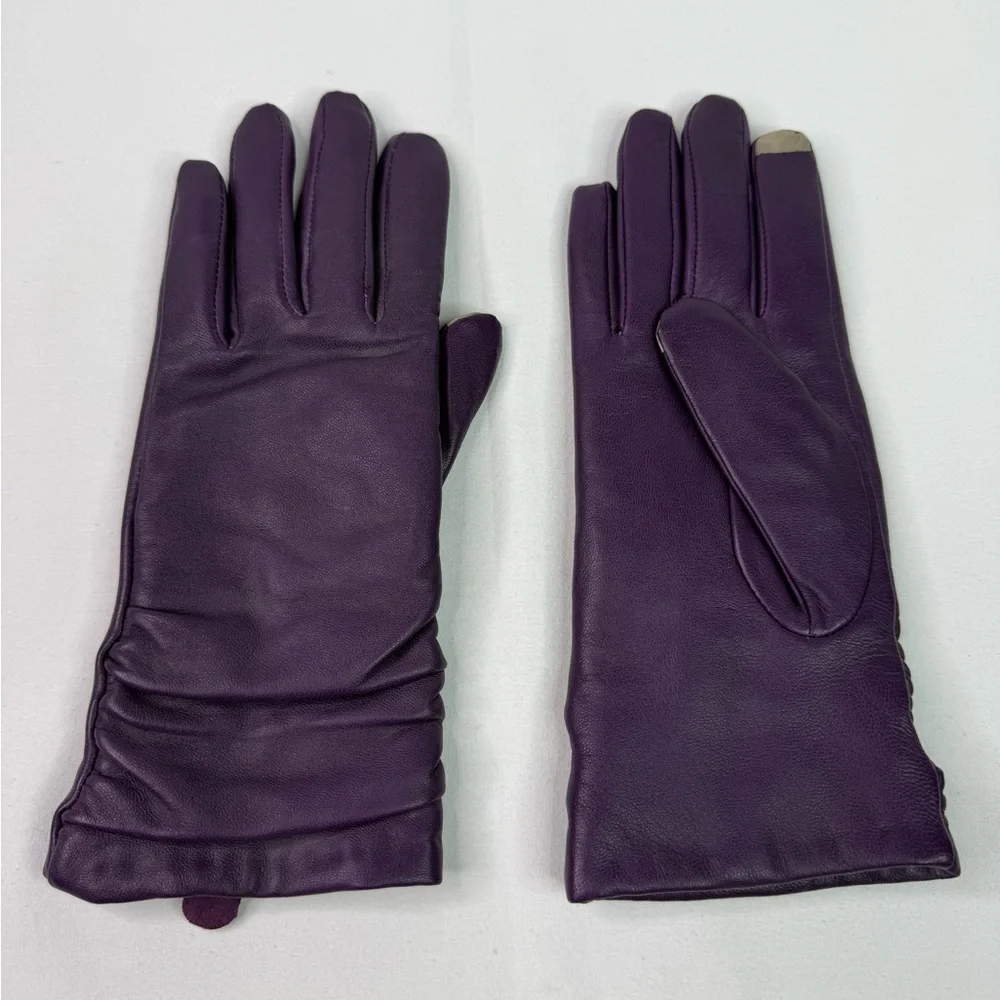 Leather Winter Thinsulate Lined Purple Gloves Ruched Back Size Medium